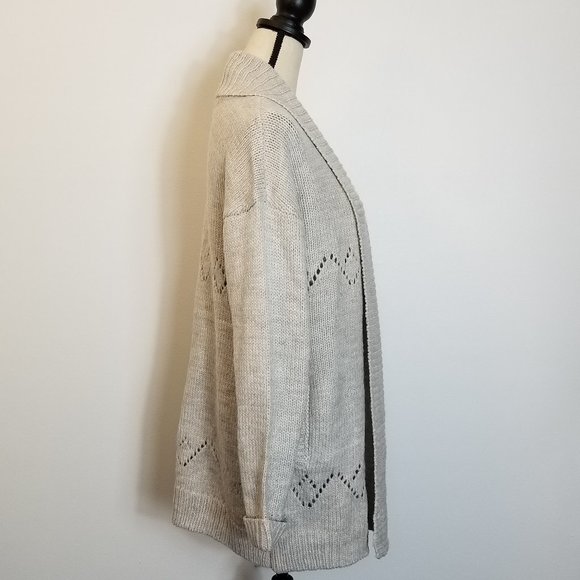 Jack by BB Dakota Ivory Open Front Fold Over Collar Knit Pocket Cardigan - Picture 4 of 7